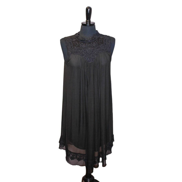 Altar'd State Dress Black Layered Sheer Halter Neckline Crochet Detail S… - Picture 1 of 3